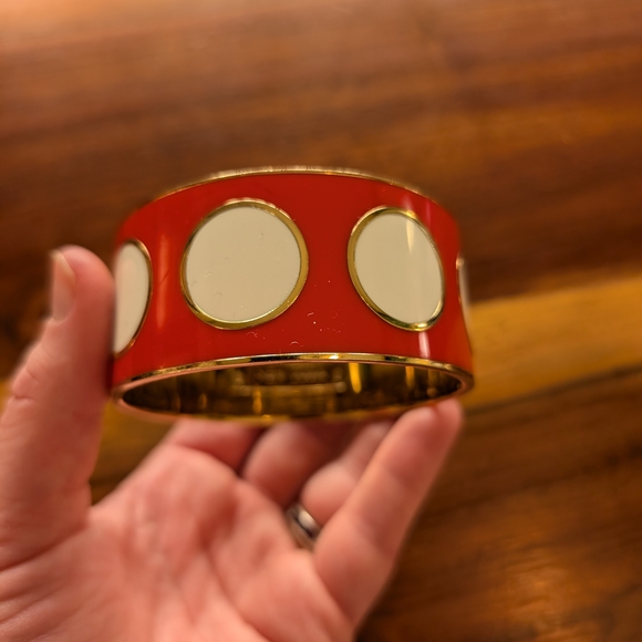 Kate Spade Red, White, and Gold Polka Dot Wide Bangle - Picture 5 of 7